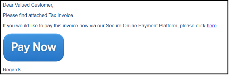 Example email signature showing Pay Now link
