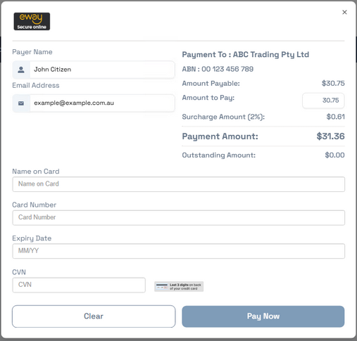 Example of Payment Details Screen