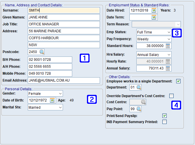 Employee Masterfile Maintenance - General Information Tab Screen