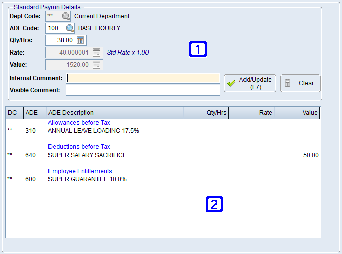 Employee Masterfile Maintenance - Standard Payrun Tab Screen