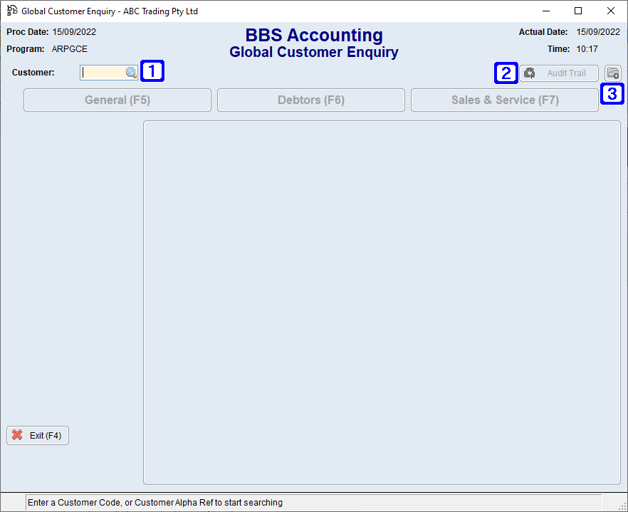 Global Customer Enquiry Screen