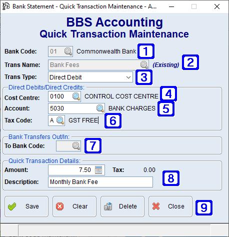 Quick Transaction Maintenance Screen