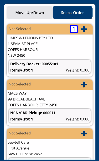 delivery run select order