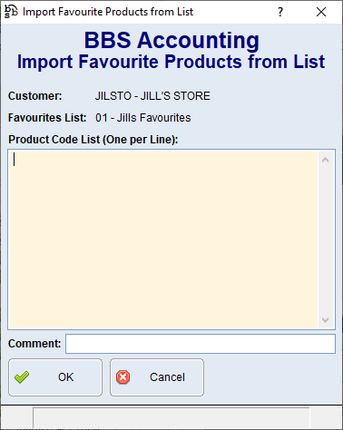 Favourite Products Import Product List