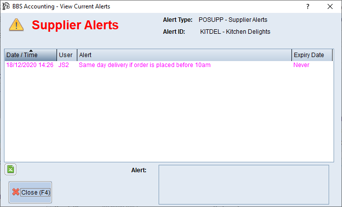 Example of a Creditor Alert