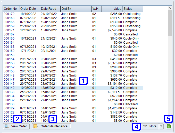 Purchase Order History Tab Screen