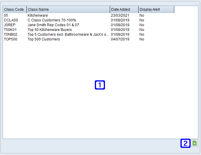 Customer Classifications Tab Screen