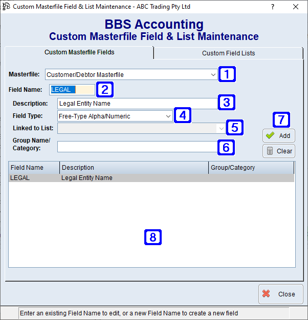 Custom Masterfile Field Maintenance Screen 