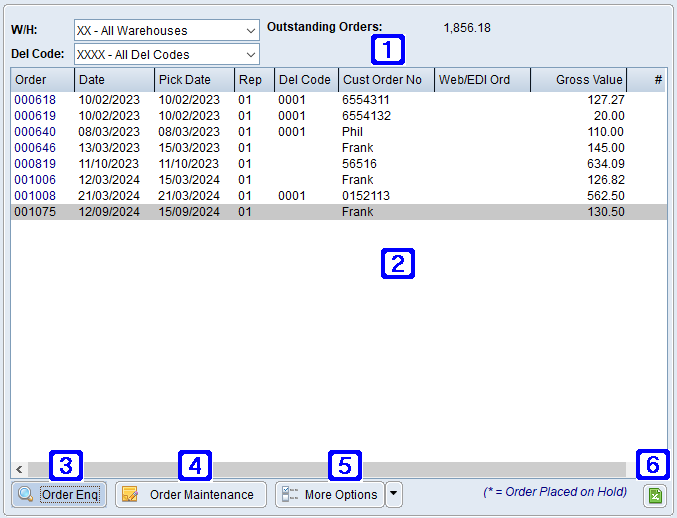 Outstanding Sales Order Tab Screen