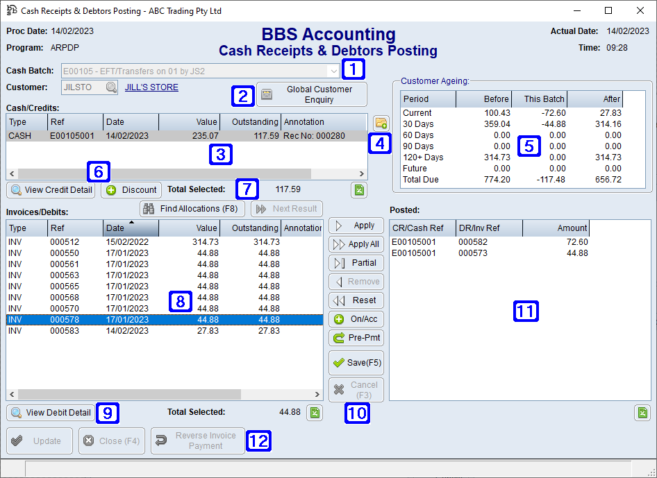 Cash Receipts & Debtor Posting Screen