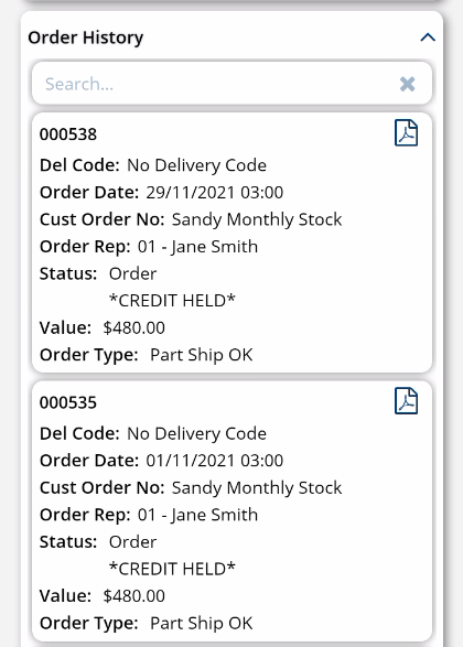 cust enq order history