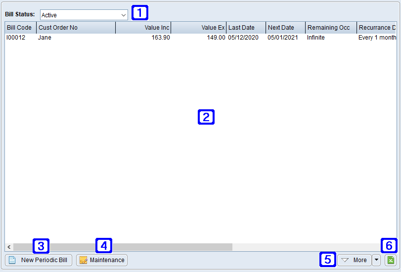 Periodic Bills Tab Screen