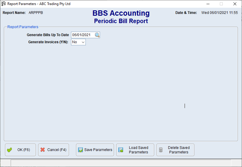 Periodic Bill Report Screen