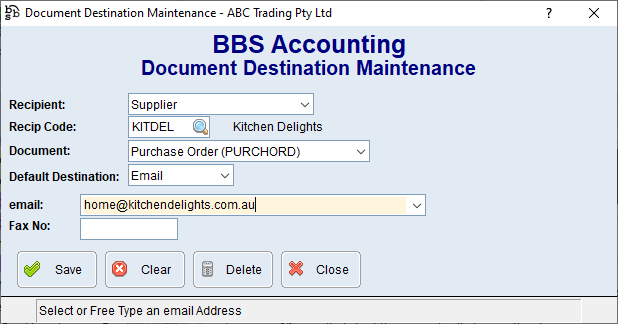 Vendor Dcoument Destination Maintenance