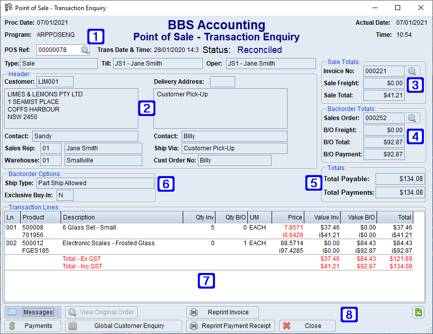 Point of Sale - Transaction Enquiry Screen