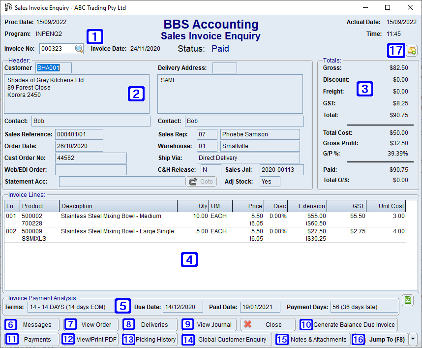 Sales Invoice Enquiry Screen