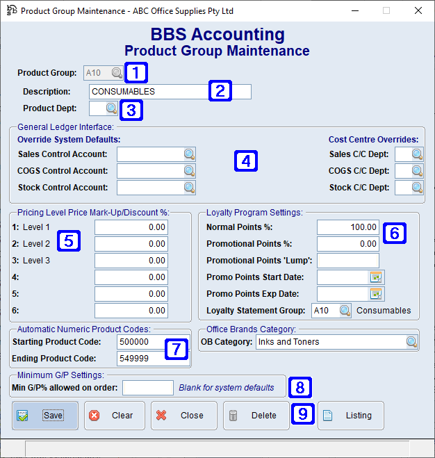 Product Group Maintenance Tab