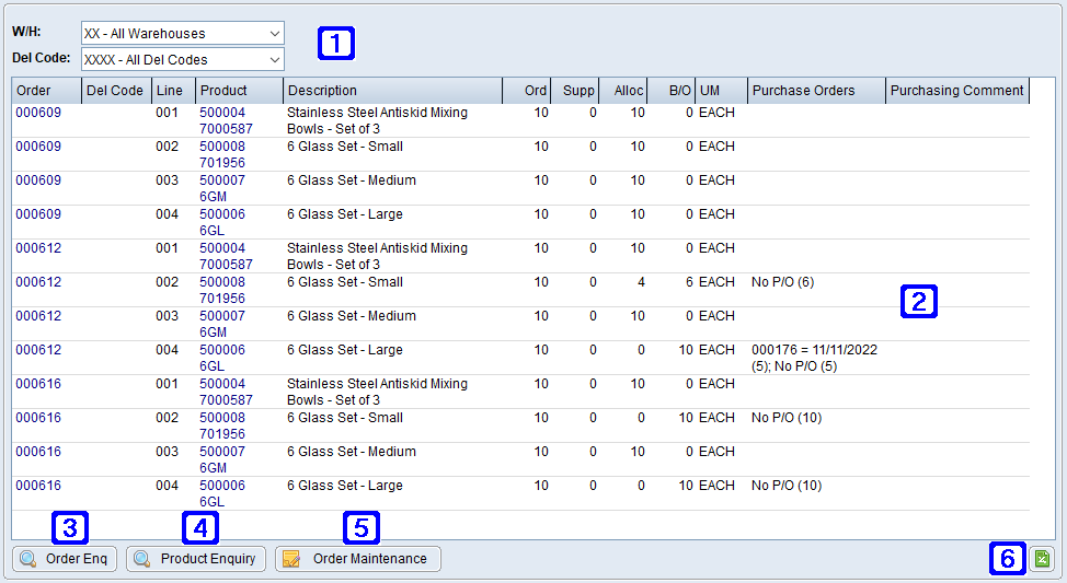 Outstanding Products on Order Tab Screen