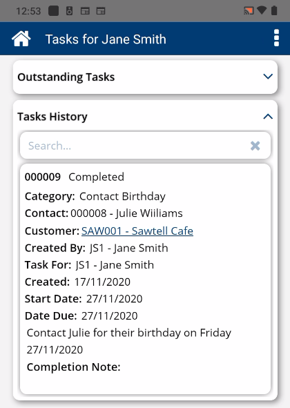 Tasks Task History