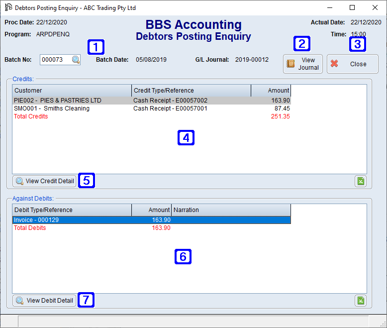 Debtors Posting Enquiry Screen