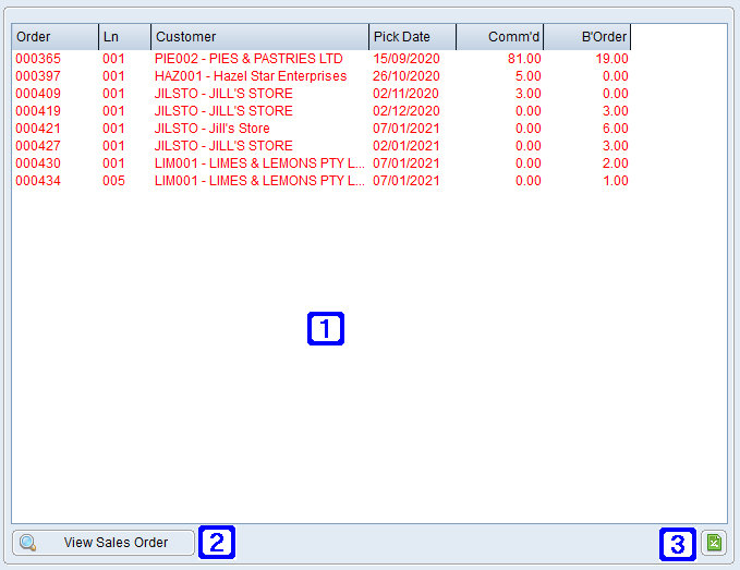 Outstanding Sales Orders Tab Screen