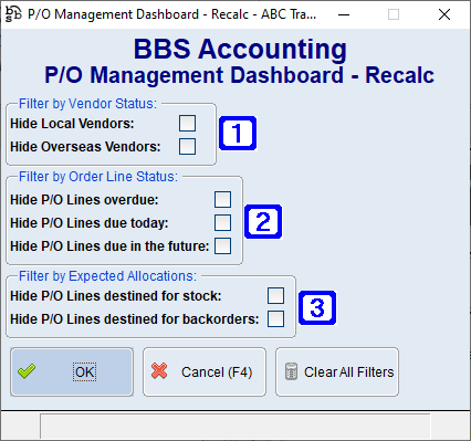 P/O Management Dashboard - Recalc Screen