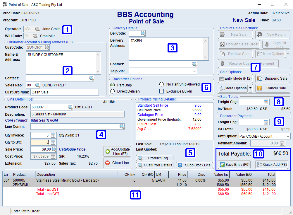 Point of Sale Screen