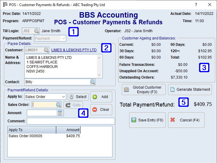 POS - Customer Payments & Refunds Screen