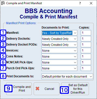 Compile & Print Manifest Screen