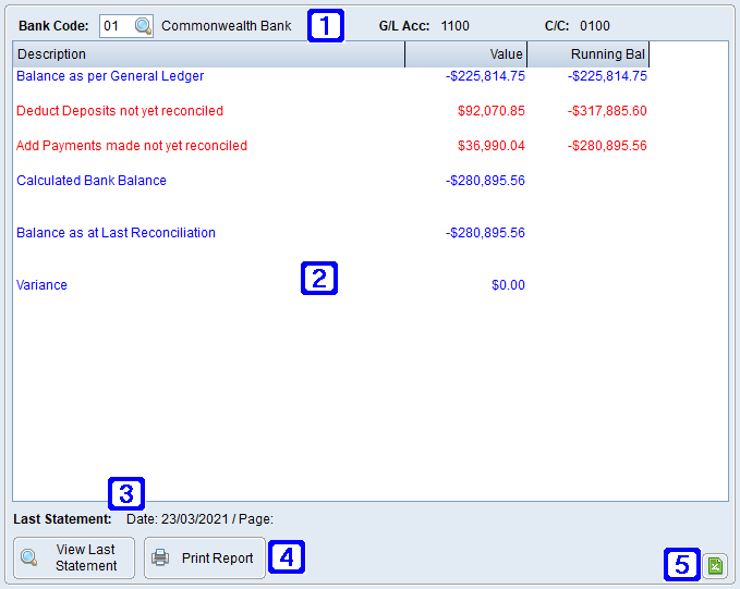 Bank Reconciliation Tab Screen