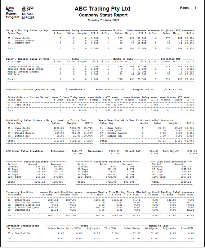 Example of Company Status Report