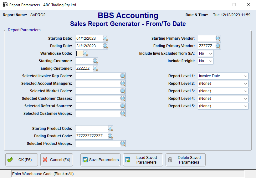 Sales Report Generator - From/To Date Screen