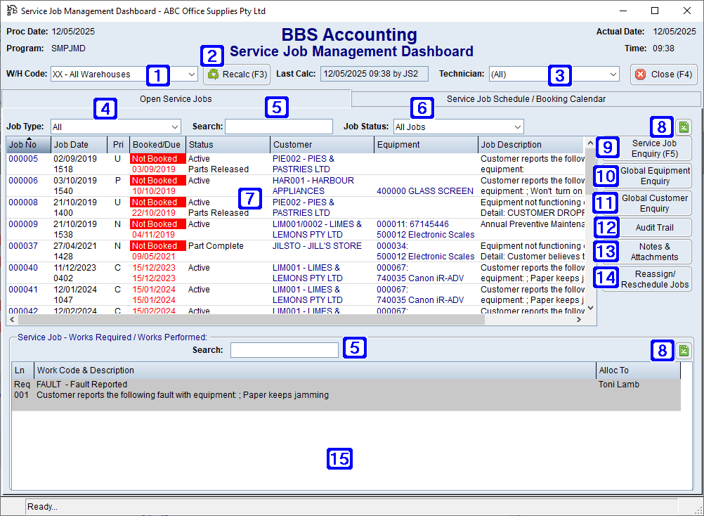 Service Job Management Dashboard - Open Service Jobs Screen Service Job Management Dashboard - Open Service Jobs Screen