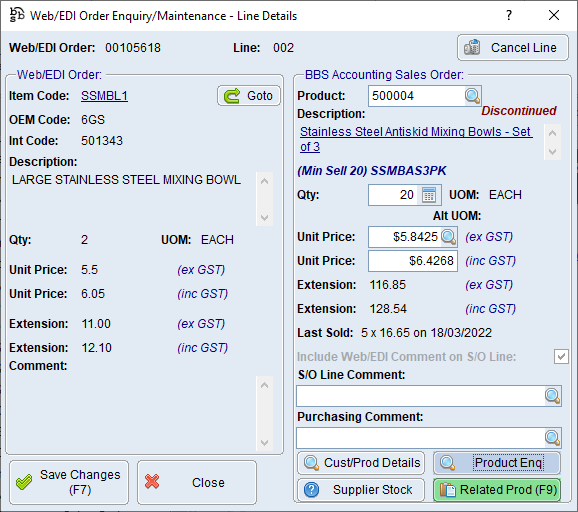 Web/EDI Order Enquiry/Maintenance - Line Details Screen Web/EDI Order Enquiry/Maintenance - Line Details Screen