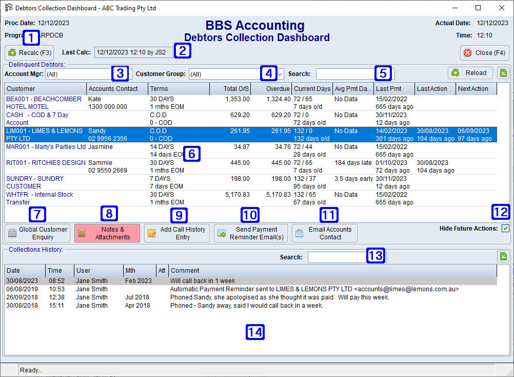 Debtors Collection Dashboard Screen