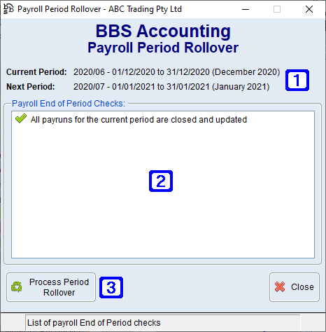 Payroll Period Rollover Screen