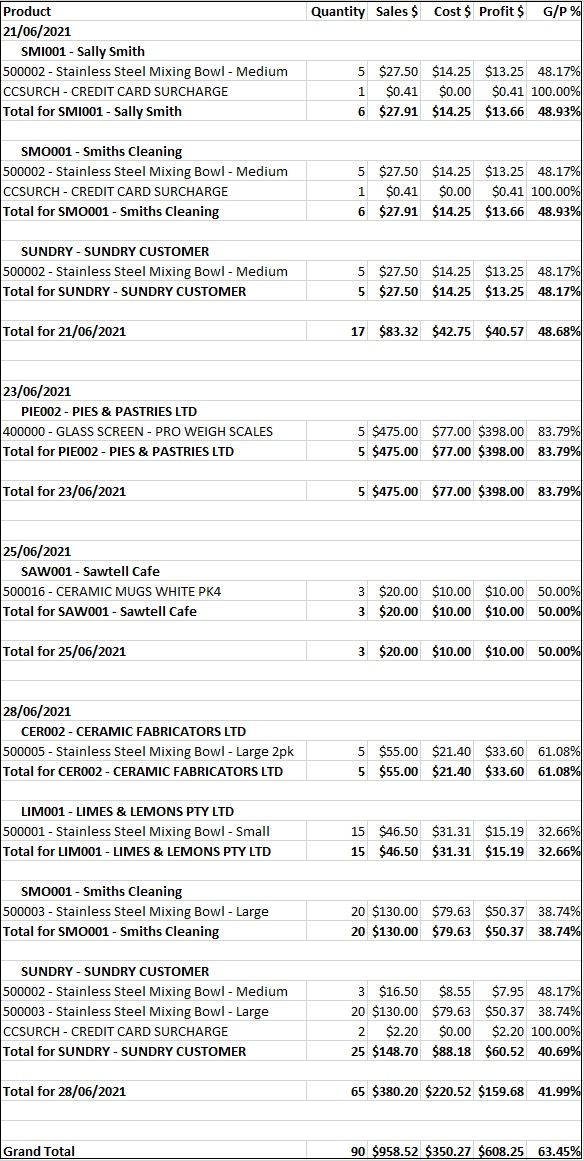 Example of Sales Report Generator - From/To Date